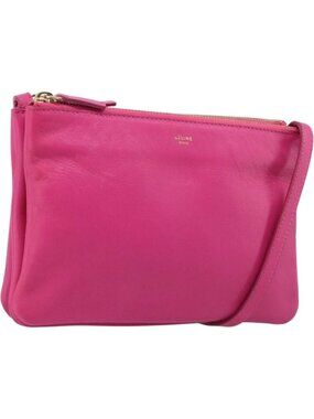 CELINE Trio Shoulder Bag Leather Pink Gold Tone